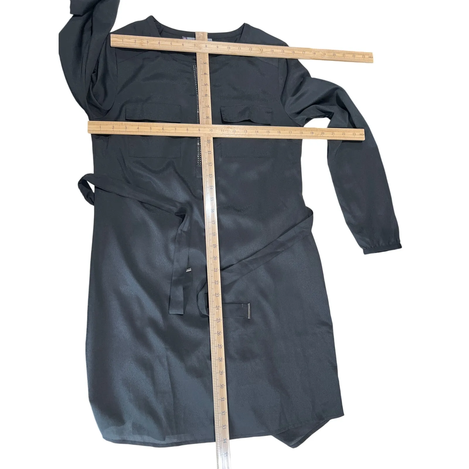 Jennifer Lopez Black Belted Shirtdress Womens Size 4 Embellished Lightweight LBD - Image 6