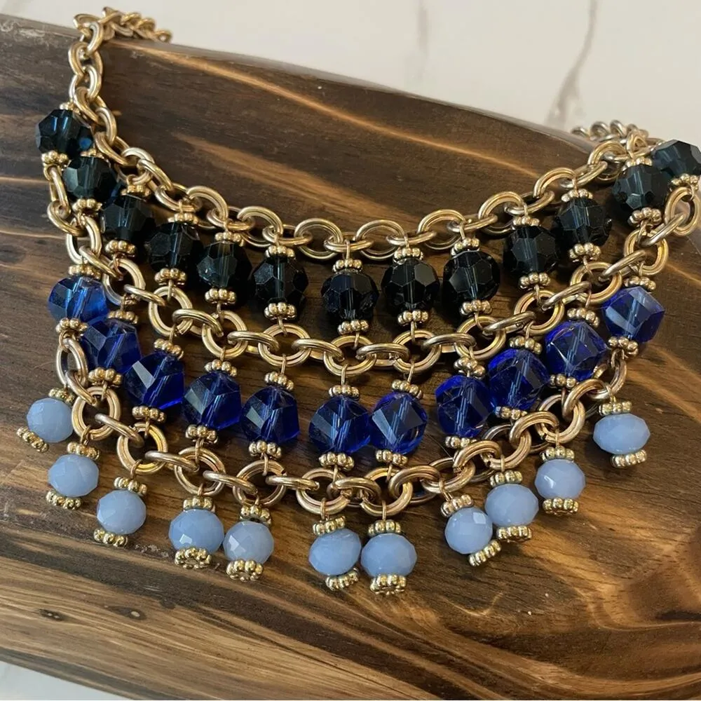 CHARMING CHARLIE Blue Ombré Beaded Necklace w. Gold Chain - Image 5