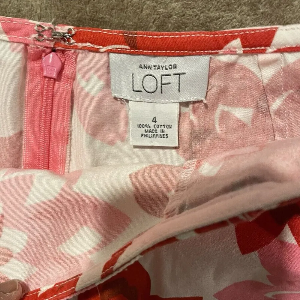 Ann Taylor Loft Womens Bright Pink Red Floral Mini Skirt Zip Up Size 4 Pockets - Image 3