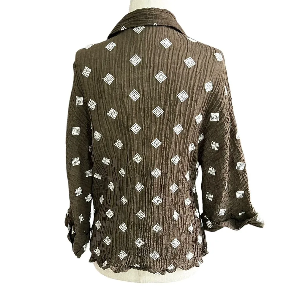 Zara Green Crepe Button Up Shirt Women Size Medium | 42-30 - Image 2