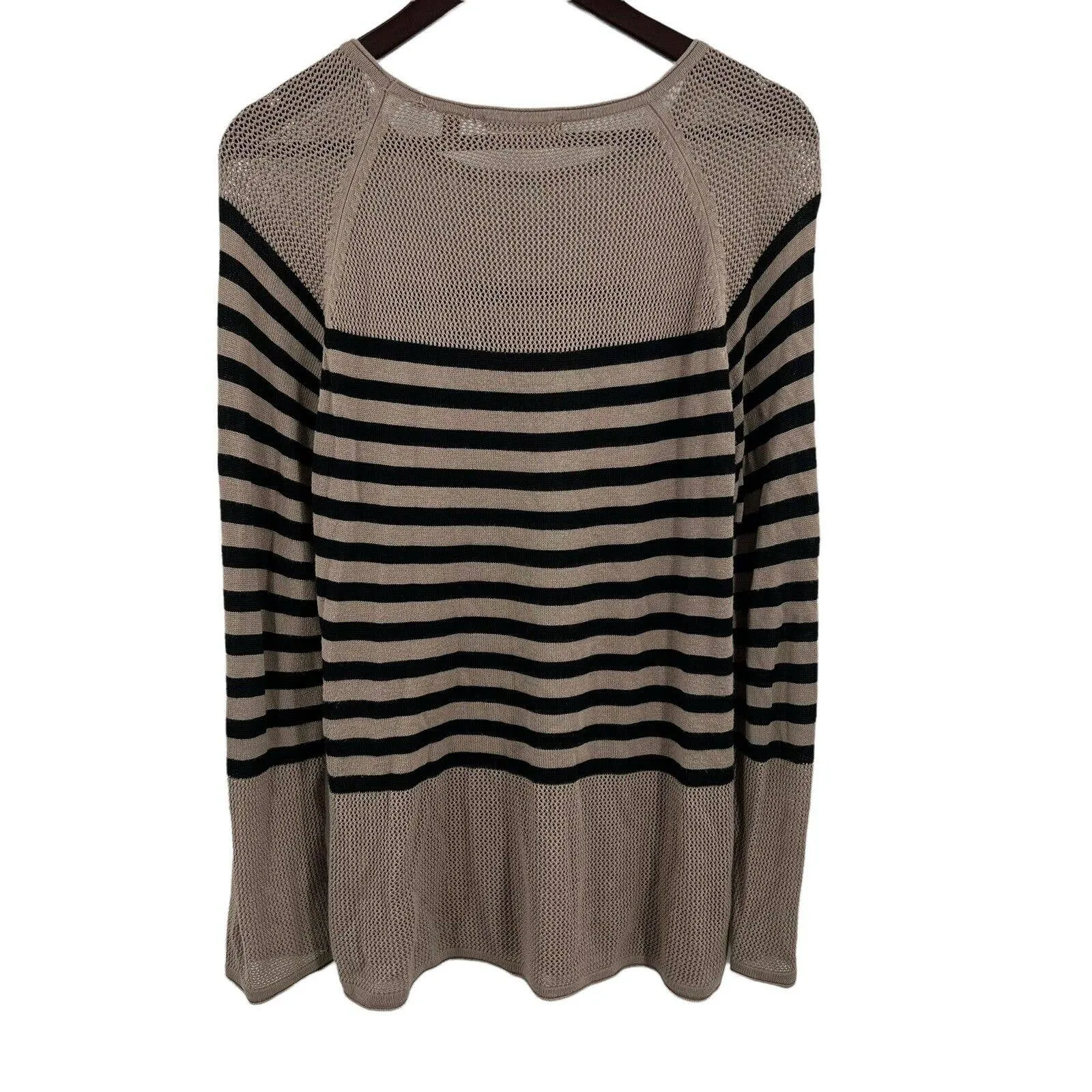 525‎ America Womens Taupe Black Open Knit Long Sleeve Pullover Top Size Medium - Image 2
