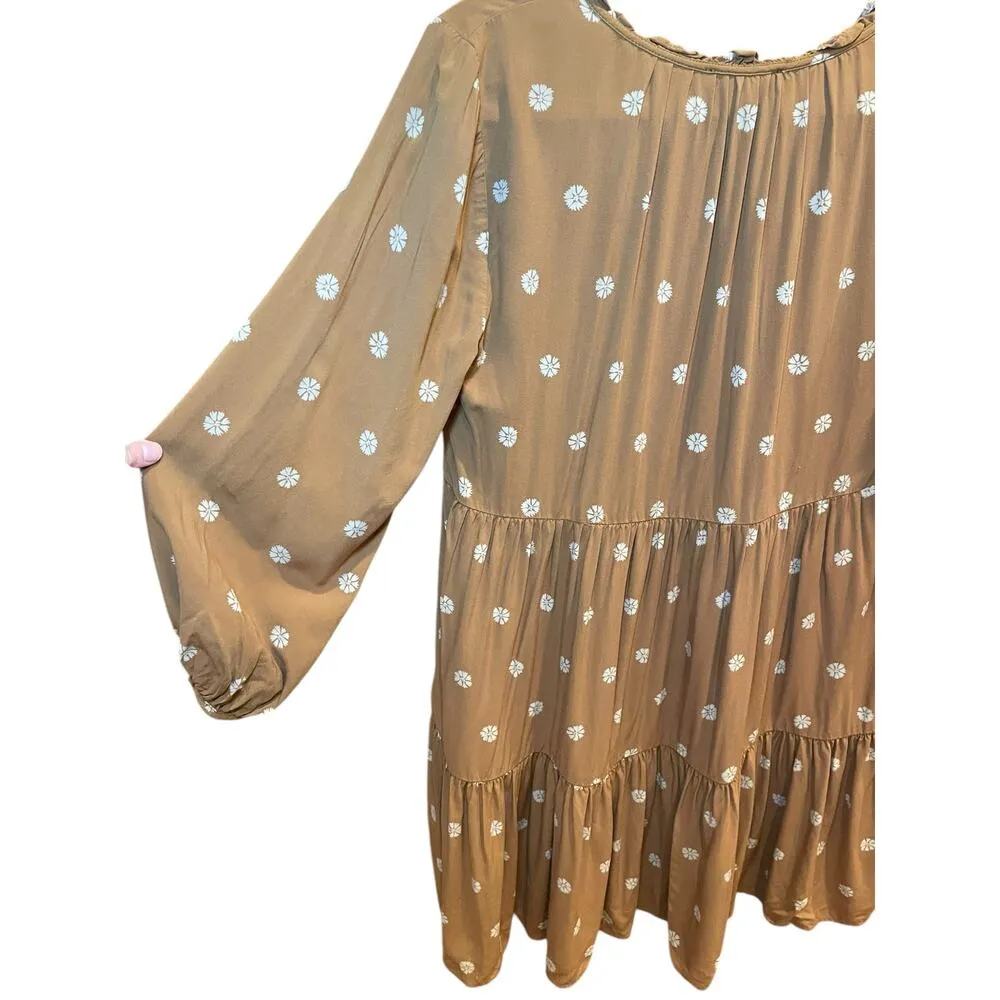 Madewell Women Small Tie-Neck Tiered Mini Dress in Bloom Dot Brown & White Flowy - Image 14