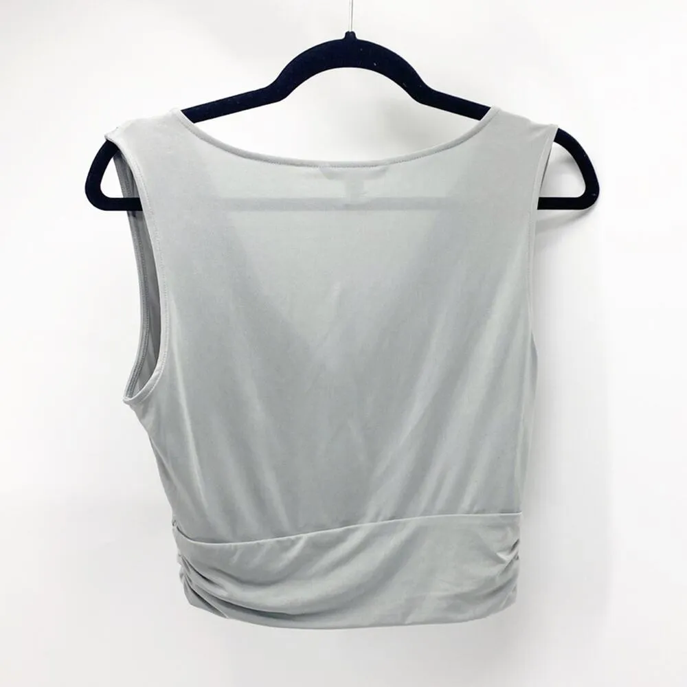 Banana Republic Jersey knit draped front cropped top blue grey in color size S - Image 3