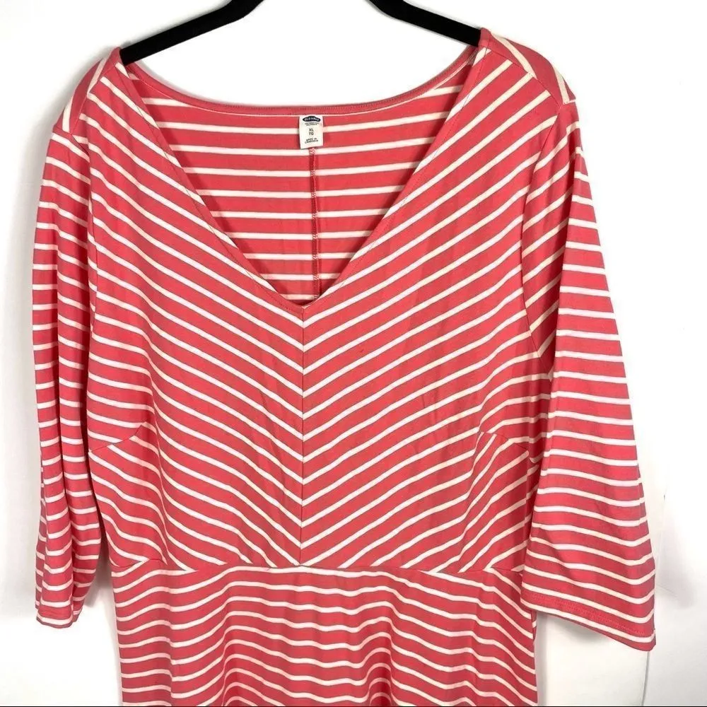 Old Navy Coral Striped A-Line Dress - Image 3