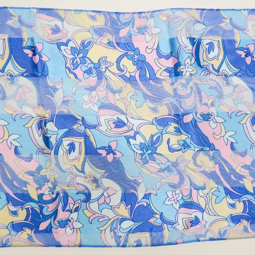 Vintage 80s Blue & Pink Metallic Floral Scarf Wraps - Image 3