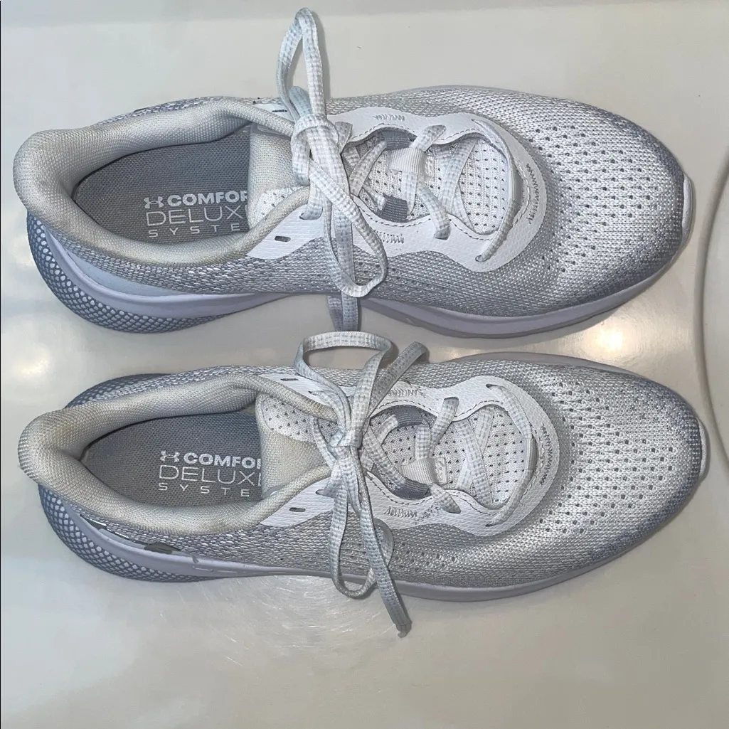 Women's HOVR Turbulence 2 Knit Lace-Up Running Sneakers White Metallic Silver - Image 6