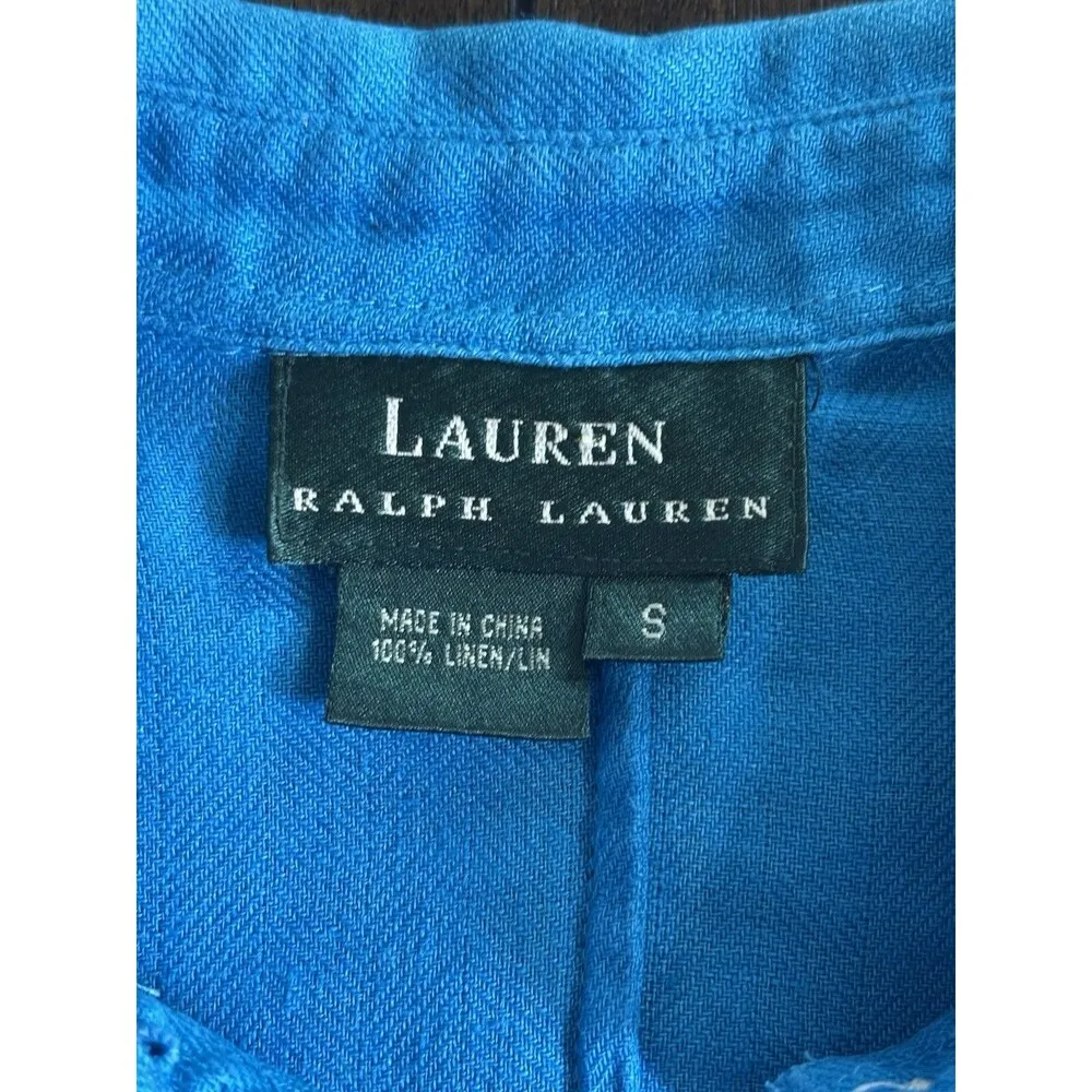 Lauren Ralph Lauren LRL Women’s Button Up Shirt 100% LINEN S Teal Lightweight - Image 7