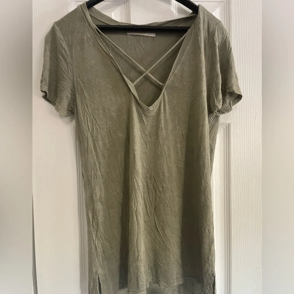 NEW Urban Outfitters Project Social T Strappy V-Neck Olive/Taupe Tee - Image 2