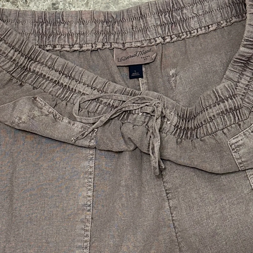 Universal Threads Linen Utility Shorts Mid Rise NEW Tie Waist Size Large Mocha - Image 5