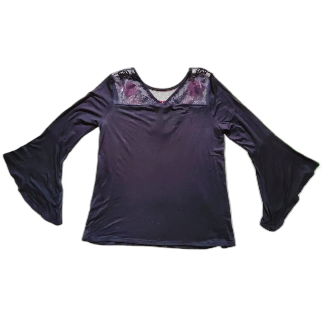 Cha cha Vente Shirt Women Medium Embroidered Roses Wide Sleeve Shirt Top USA - Image 2