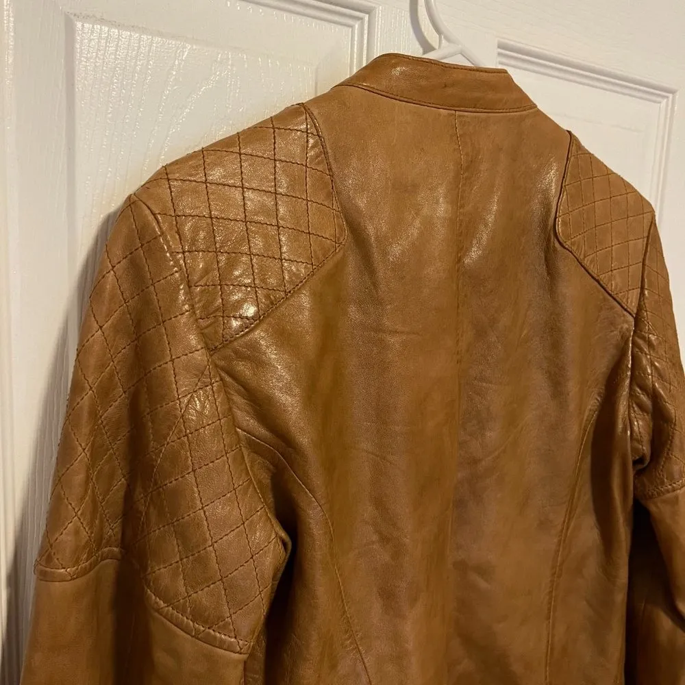 Bod & Christensen Sheepskin Tobacco Brown Leather Moto Jacket - Image 7