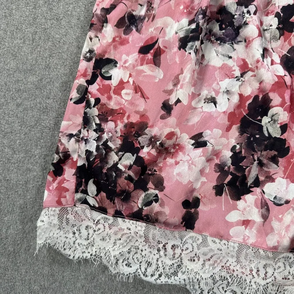 Rachel Parcell Satin Sleep Shorts Lounge Pajamas Women's Medium Pink Floral Lace - Image 2