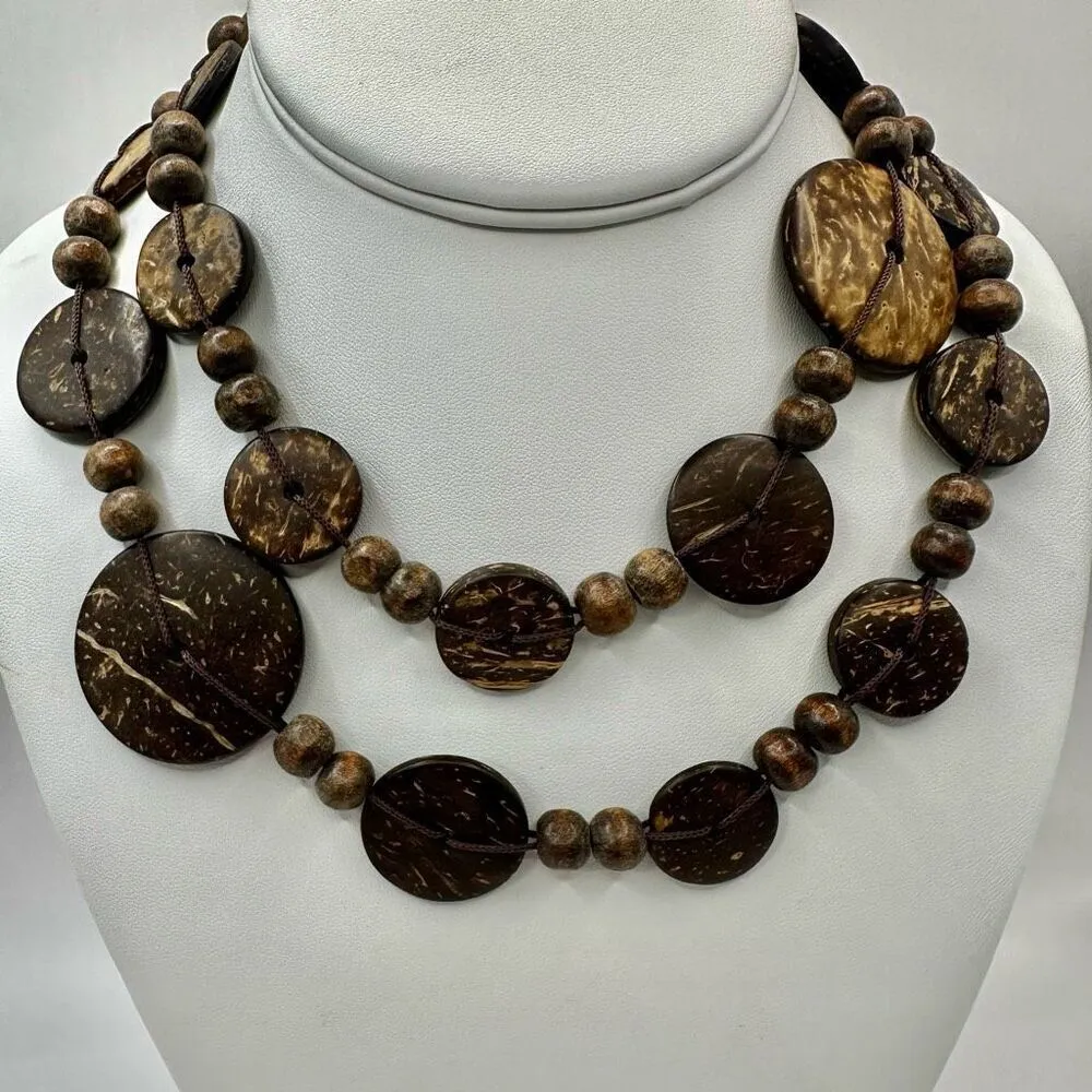 Brown coconut shell long beaded necklace - Image 3