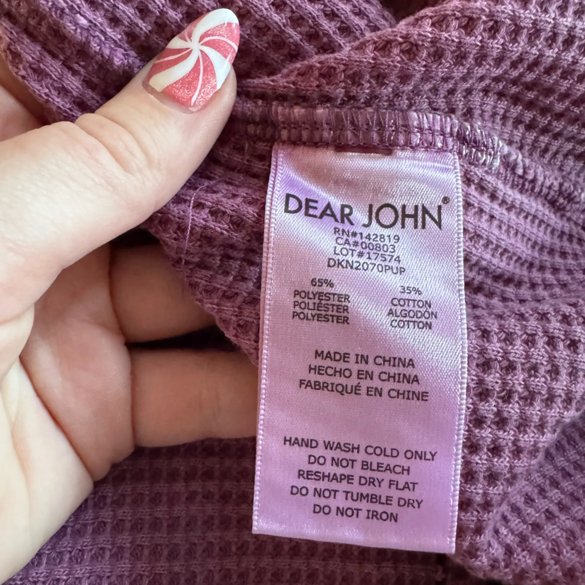 Dear John Plum Berry Waffle Knit Cotton Blend Raw Hem Henley Long Sleeve S - Image 8