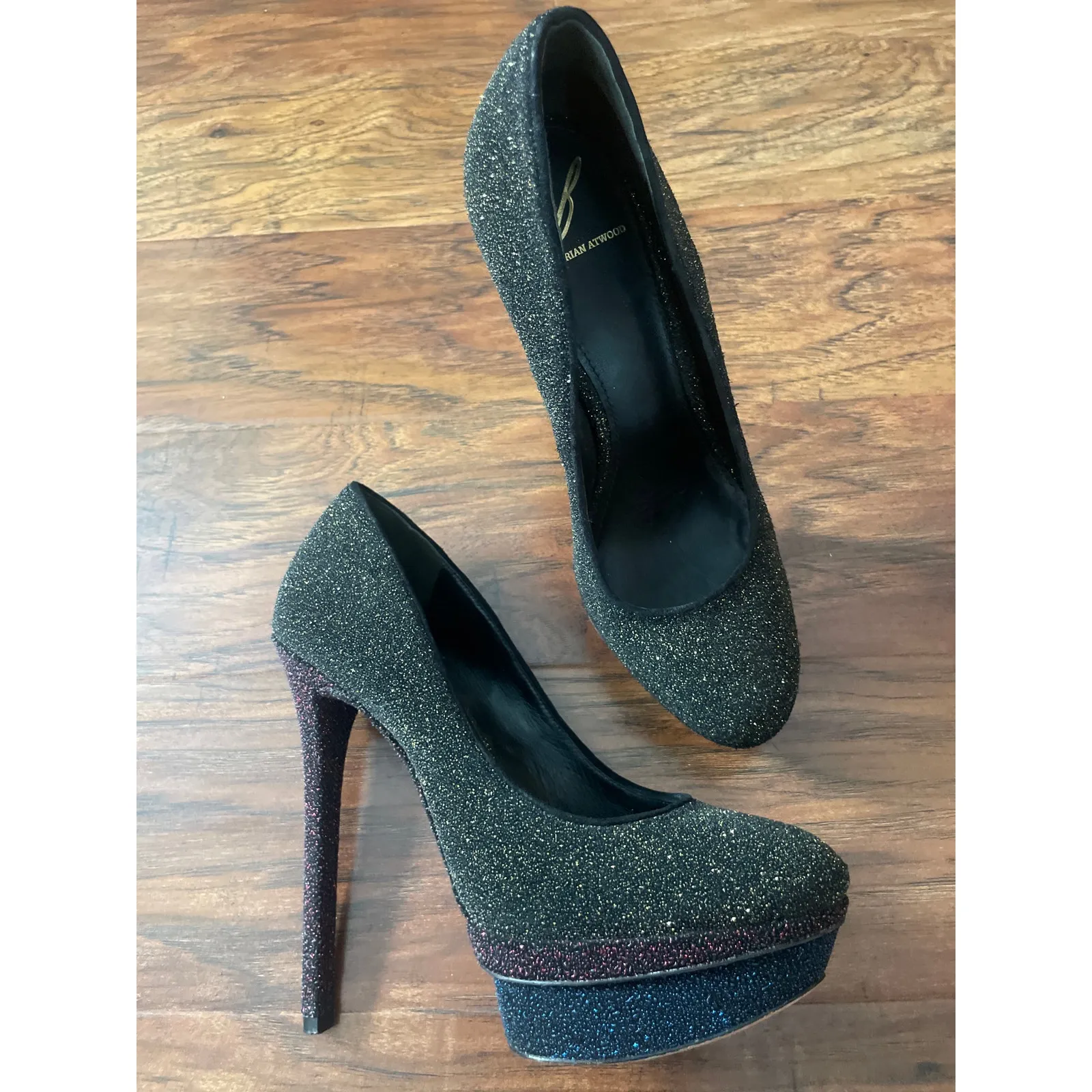 BRIAN ATWOOD Fontanne Glitter Heels Platform Pumps Size 7 Shoes SEXY PARTY - Image 3