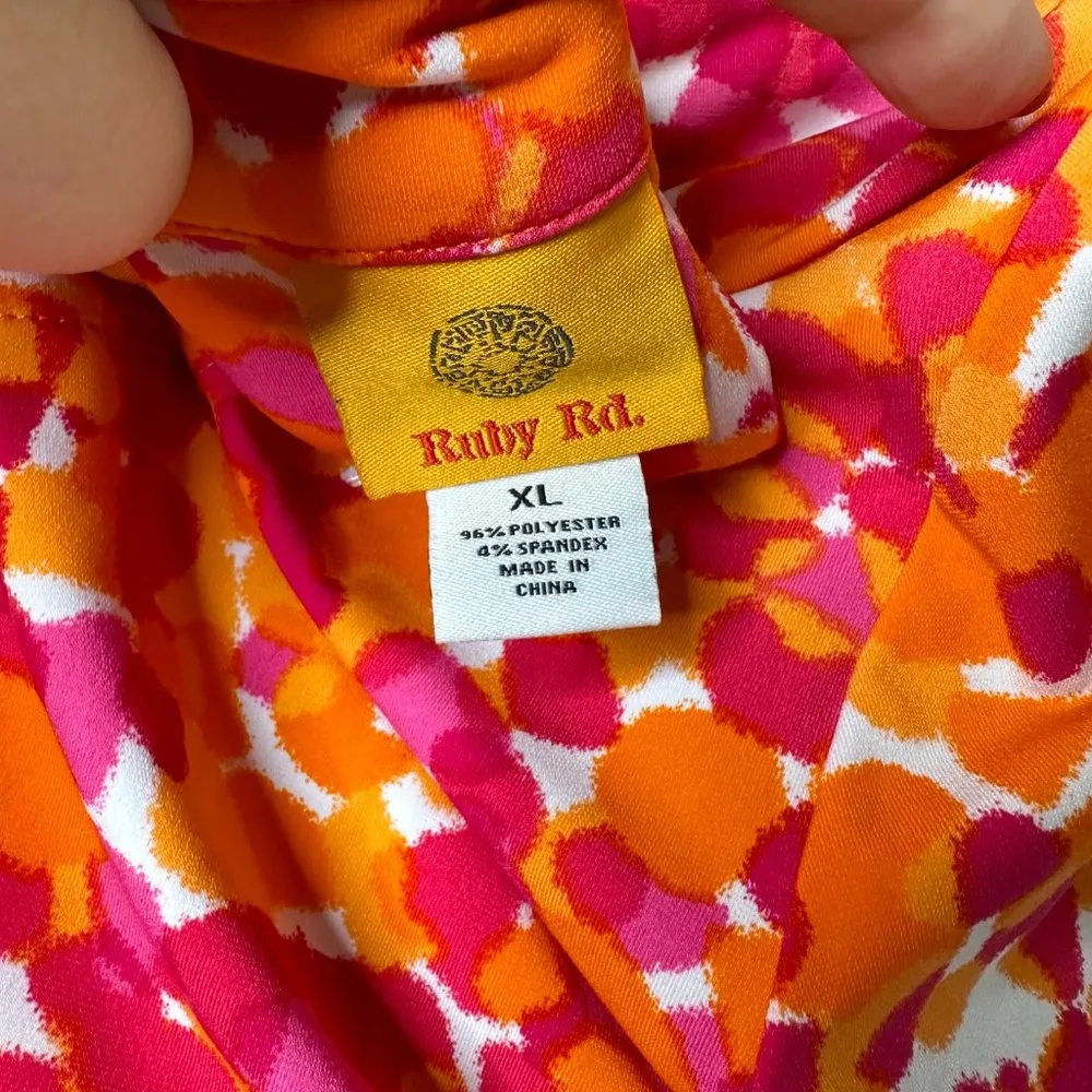 Ruby Rd Orange/Pink Abstract Short Sleeve Top Women's XL - Image 4