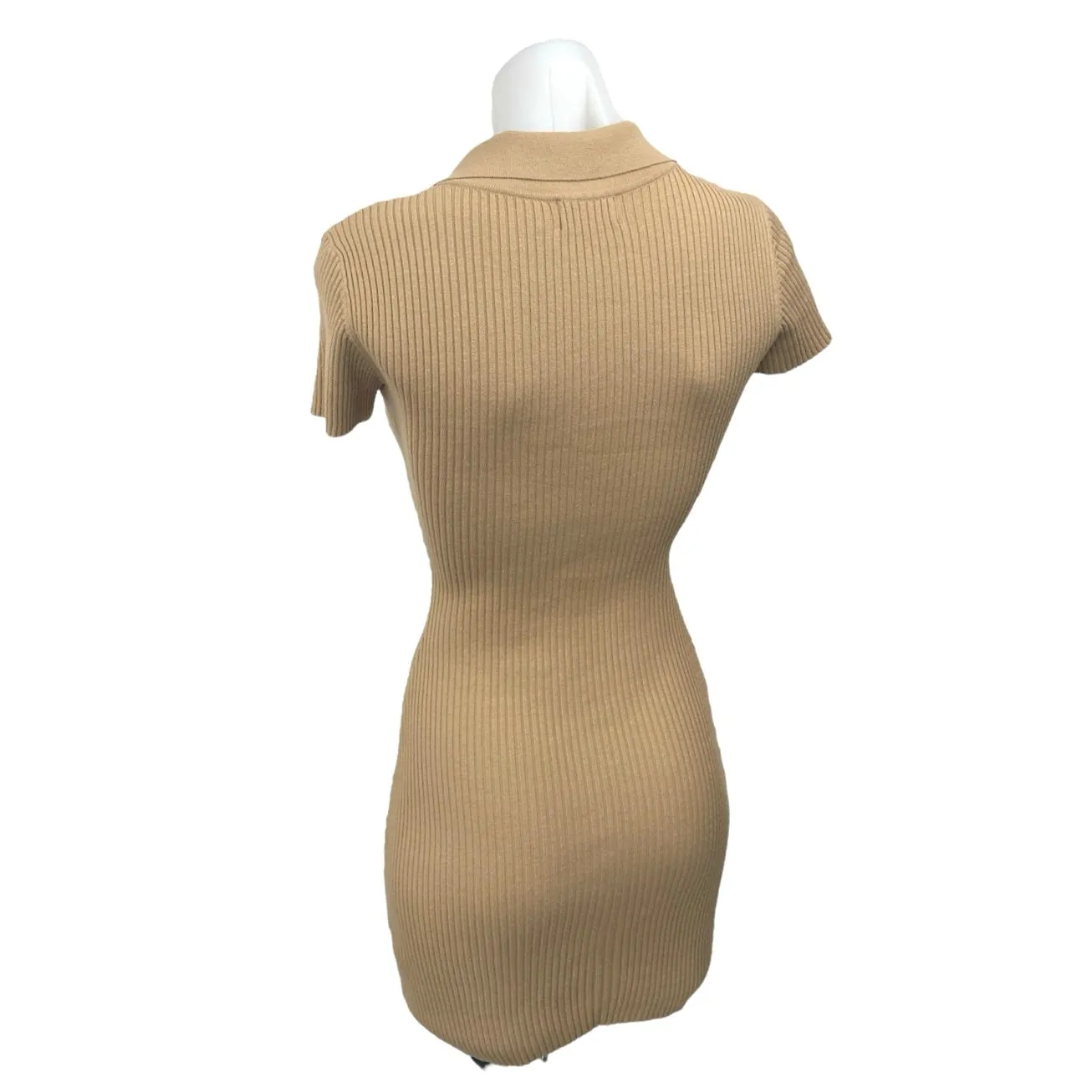 Tiger Mist Tan Ribbed Knit Short Sleeve Polo Sculpt Mini Sweater Dress Size XS - Image 2