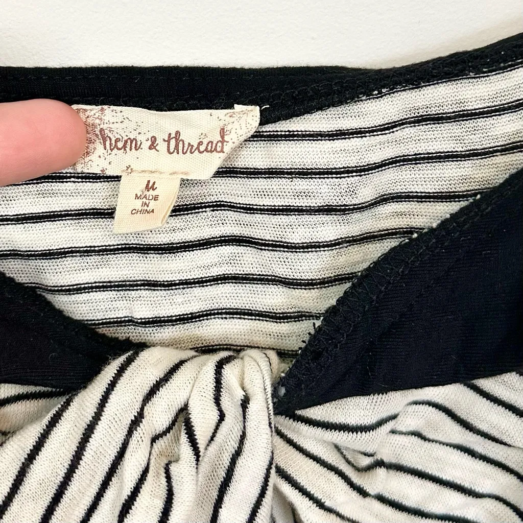 Hem & Thread Diagonal Striped Off the Shoulder Blouse in Black and White - M - Image 2