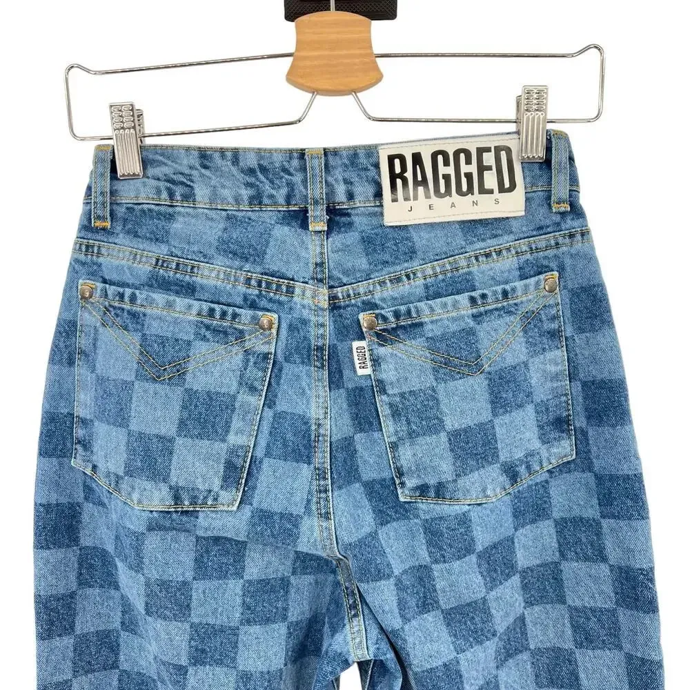 The Ragged Priest Light Blue Checkered Checkerboard Dad Jeans Size 24 - Image 8
