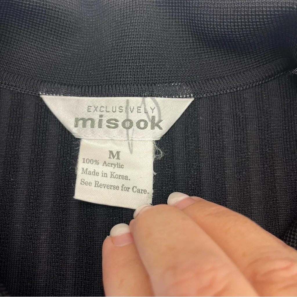 Misook Open Front Cardigan Ribbed Womens Size Medium Black Long Sleeve Office‎ - Image 2