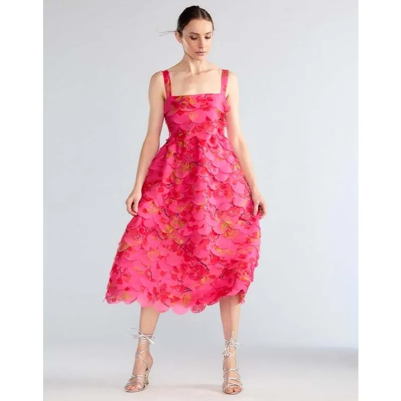 Cynthia Rowley Scalloped Petal Midi Dress floral cherry blossom pink size 4 - Image 3