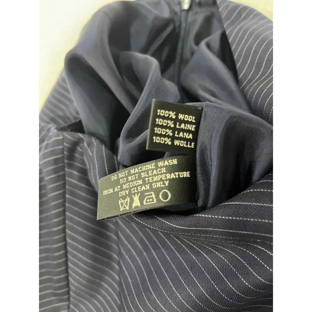 Ralph Lauren Black Label Wool Navy Pinstripe Midi Skirt Ruffle Hem Sz 2 Blue - Image 5