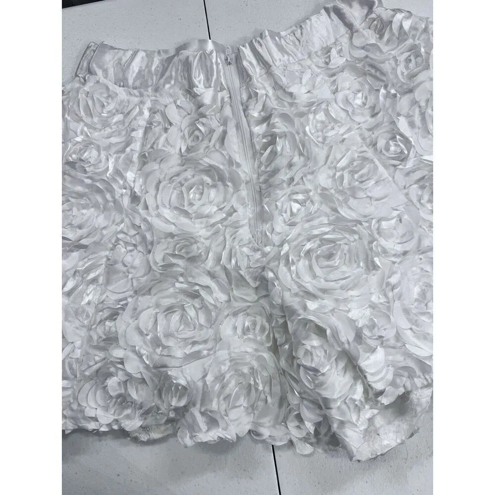High Waist Floral Rose White Silky Shorts Skirt 28 - Image 6