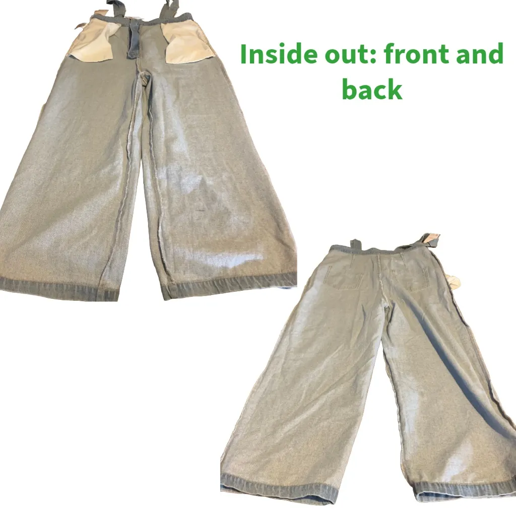 LINOLUCE LIGHT BLUE DENIM HIGH WAIST OVERALLS NWT (L) Size L - Image 10