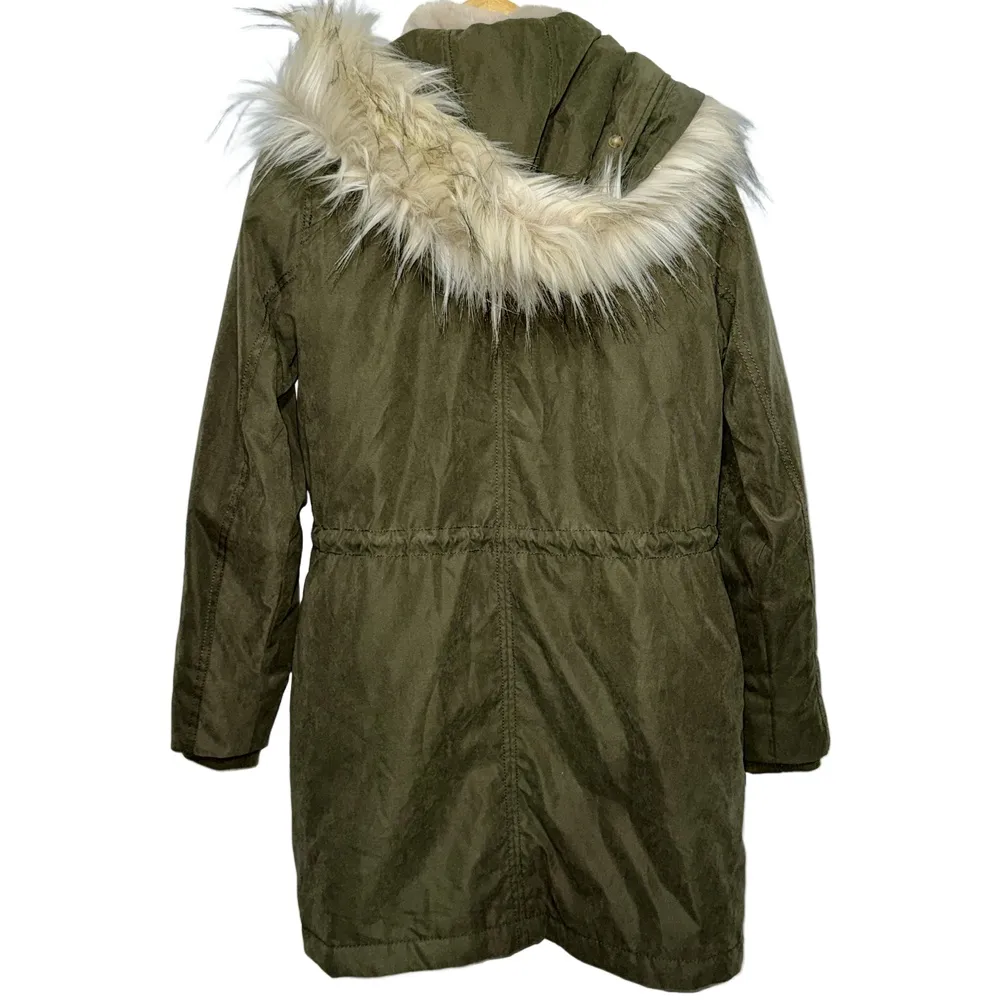Abercrombie & Fitch Ultra Parka Jacket Green Tan Faux Fur Winter Ski Coat Size M - Image 2