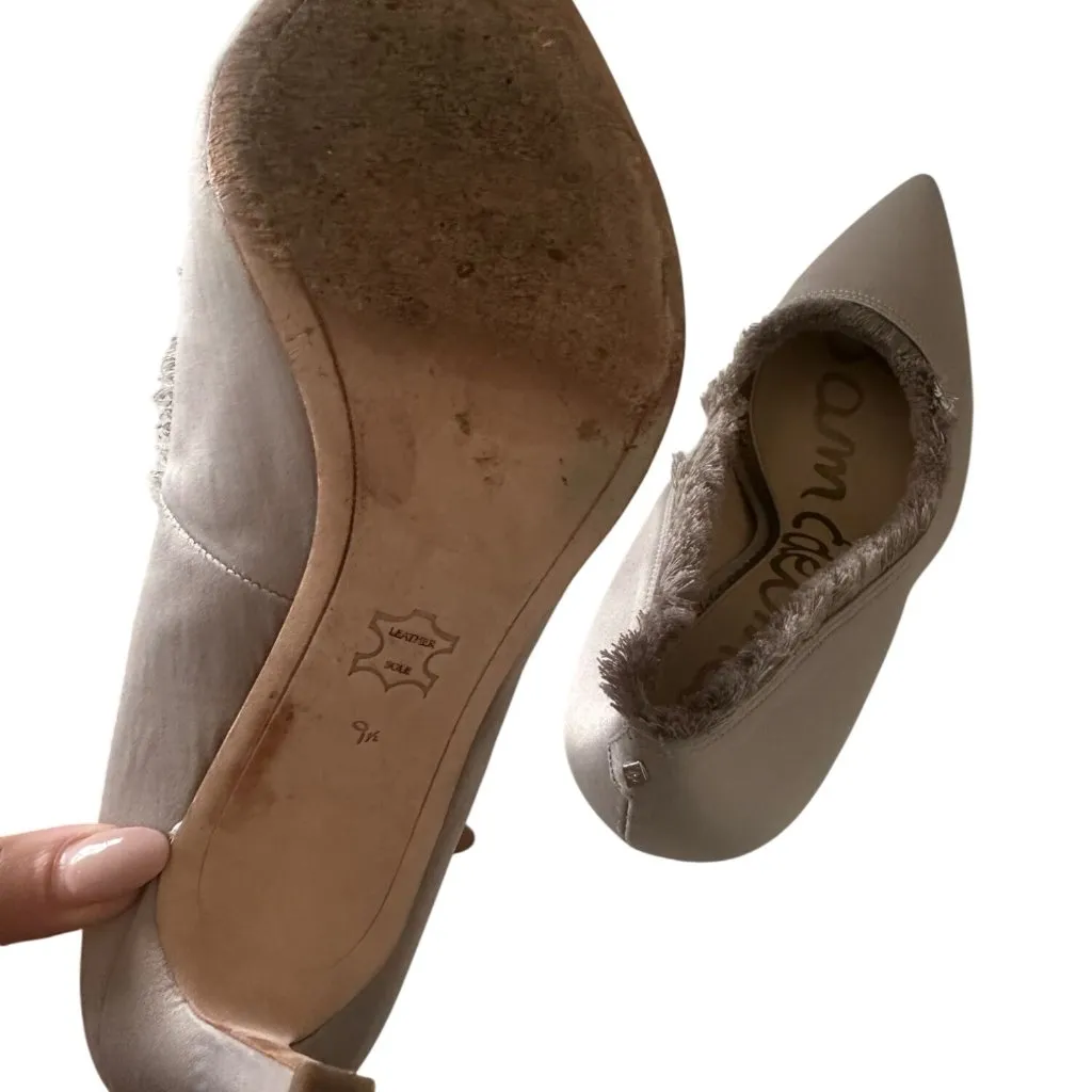 SAM EDELMAN Lavender Gray Fringe Fabric Trim Heels Size 9.5 - Image 4