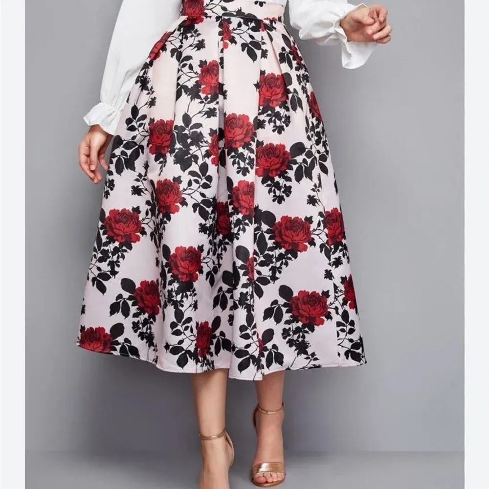 SHEIN Classy Boxy Pleated Floral Midi Skirt Size XL‎ - Image 3