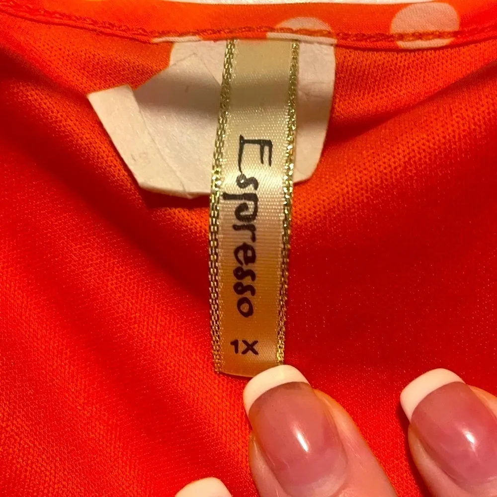 Polka Dot Dress Plus Size 1X Chiffon Sleeveless Retro Asymmetrical Bold Flowy Orange - Image 4