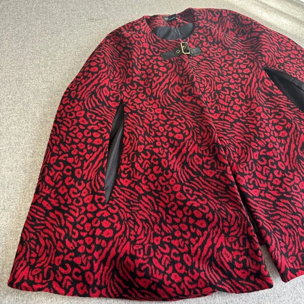 Vintage Focus 2000 Large/XL Cape Jacket Womens Animal Print Red Black Wool Blend Size undefined - Image 10