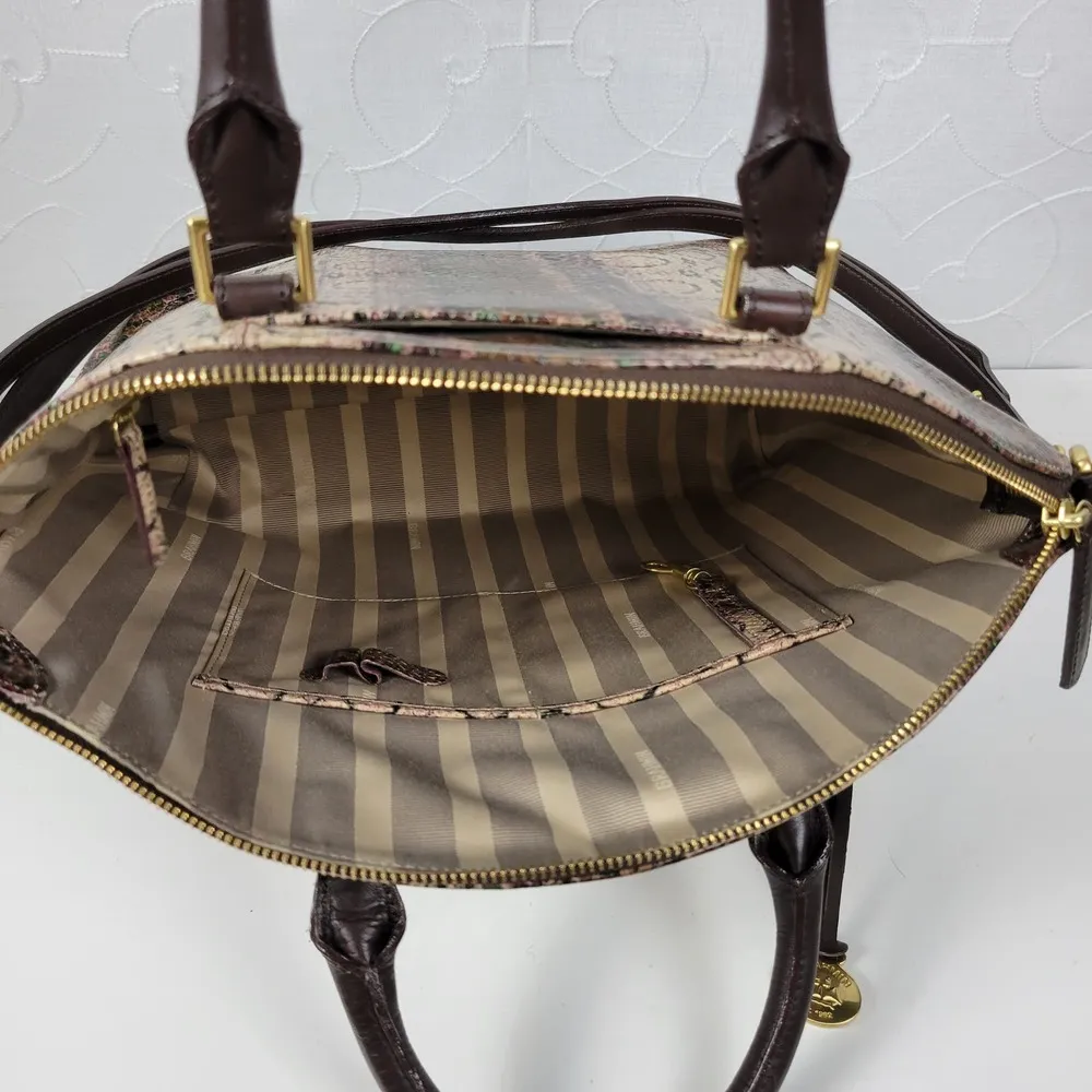 Brahmin Duxbury Women Shoulder Bag Brown Snakeskin Leather Satchel w/ Dust Cover - Image 13