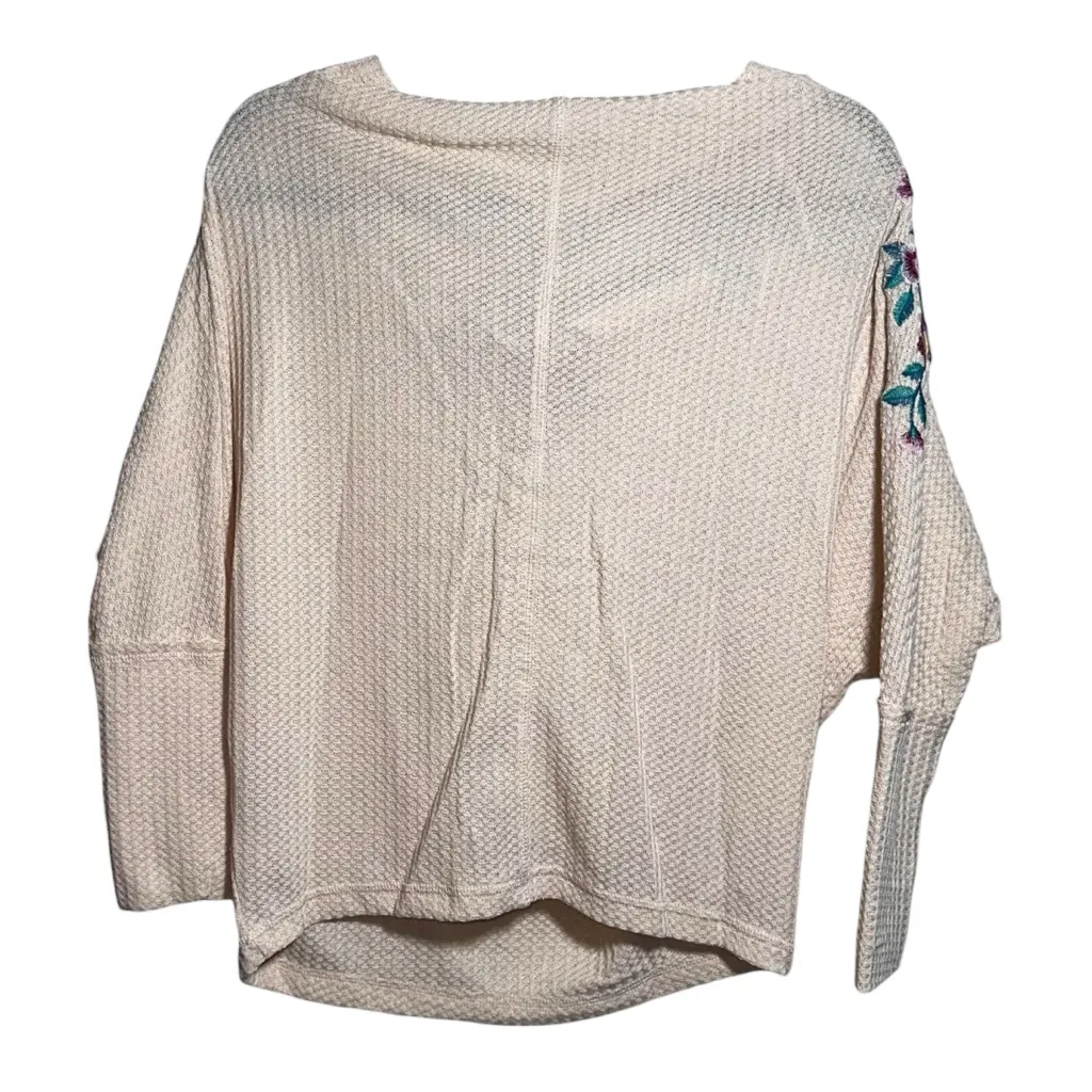UMGEE pale Peach Waffle Knit Embroidered Boat Neck Blouse Dolman Sleeves - small - Image 2