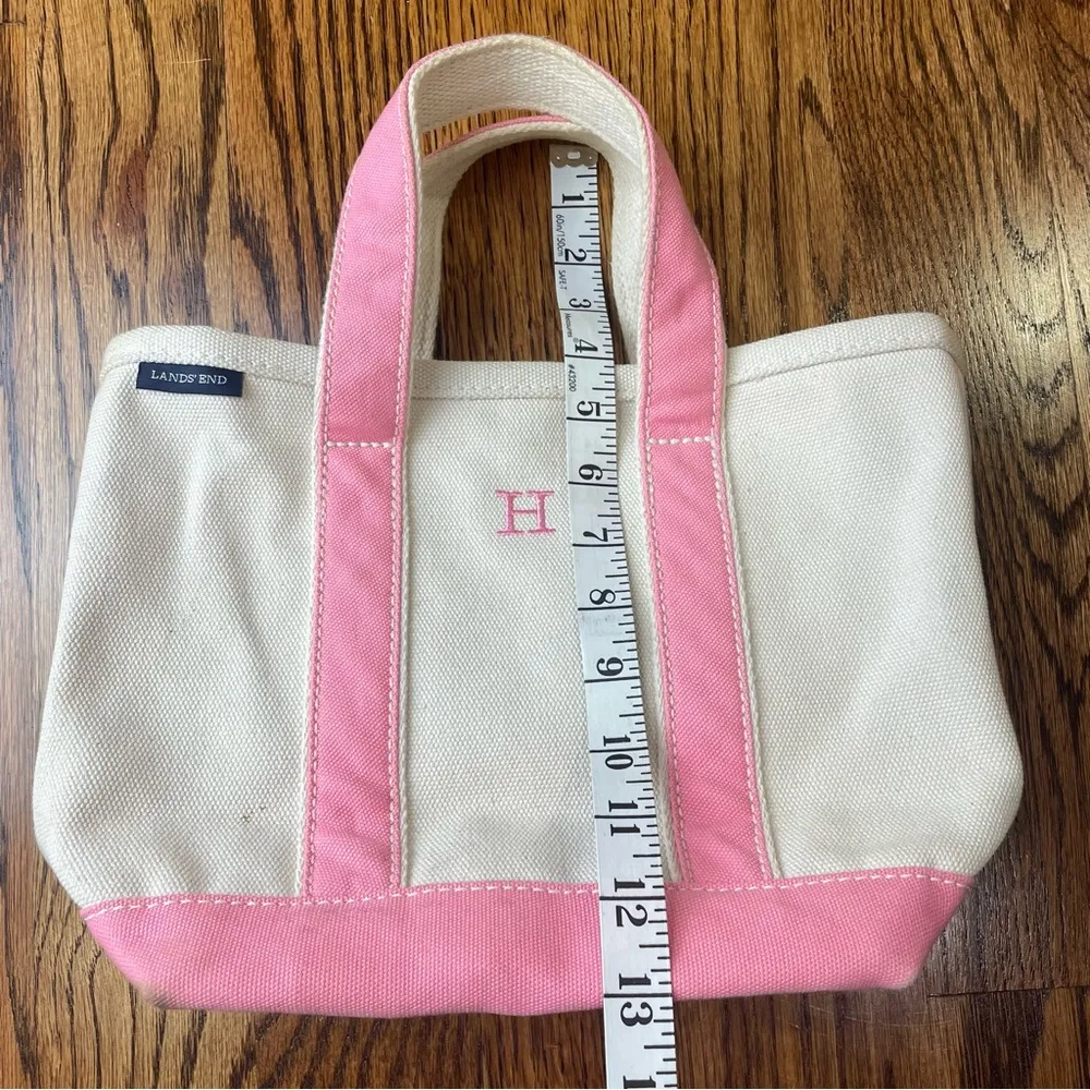 Lands' End Pink and Cream Canvas Tote - Image 3