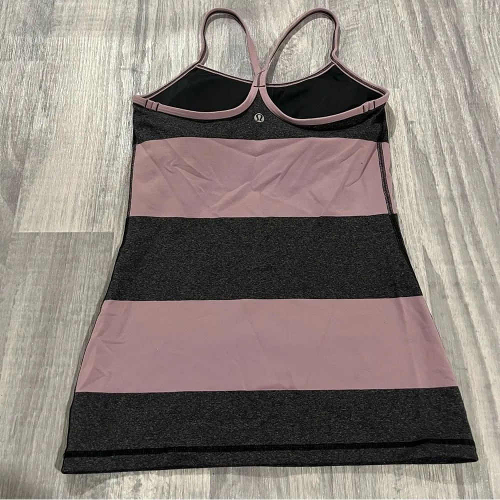 Lululemon Purple and Grey Stripes Power Y Racerback Tank Top; Size 6 Women's - Image 5