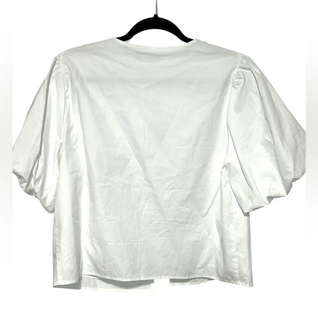 Abercrombie & Fitch White Puff Sleeve Tie Front White Bow Tie Top Bow top - Image 9