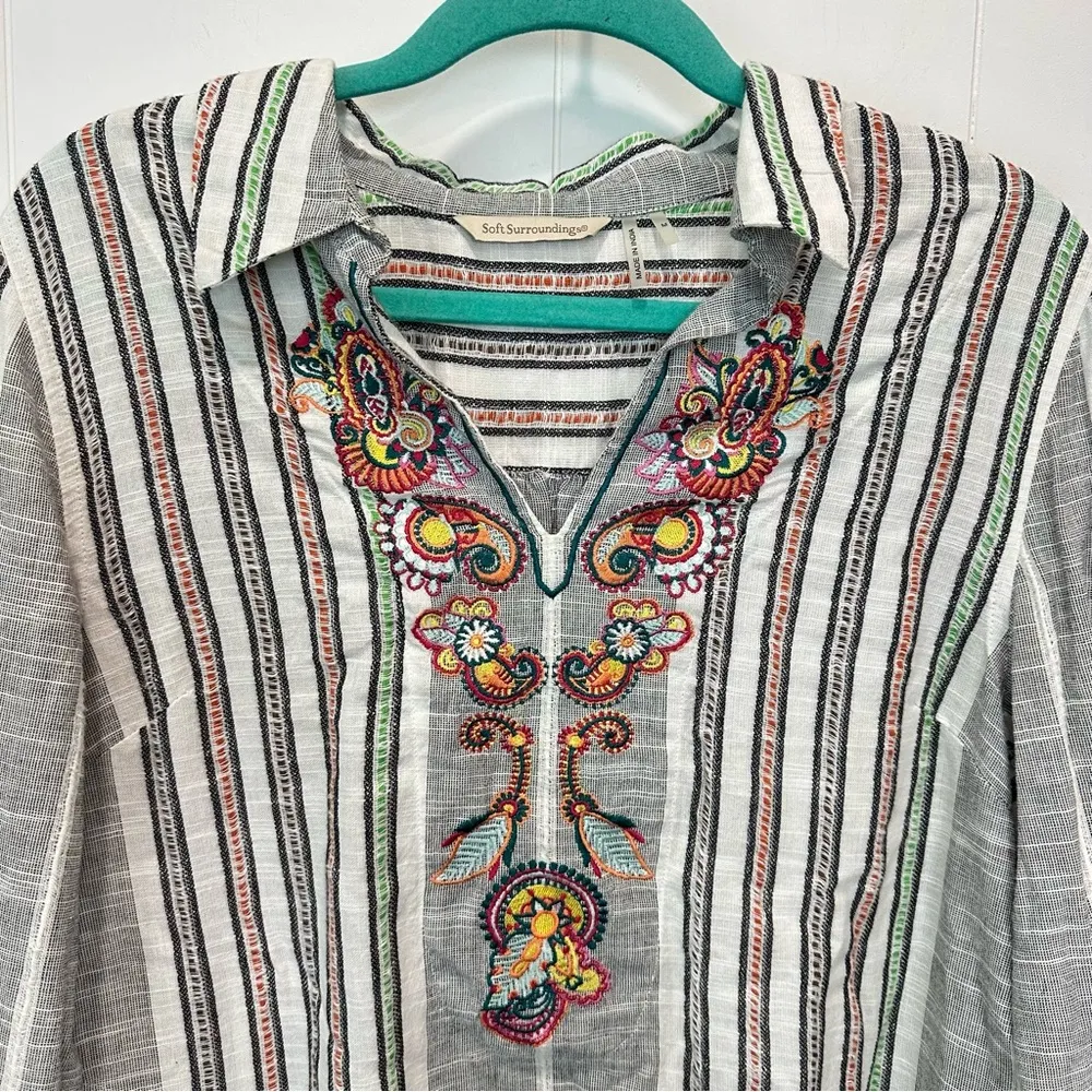 Soft Surroundings Brookhaven Aruba Floral Embroidered Longline Cotton Tunic - Image 5