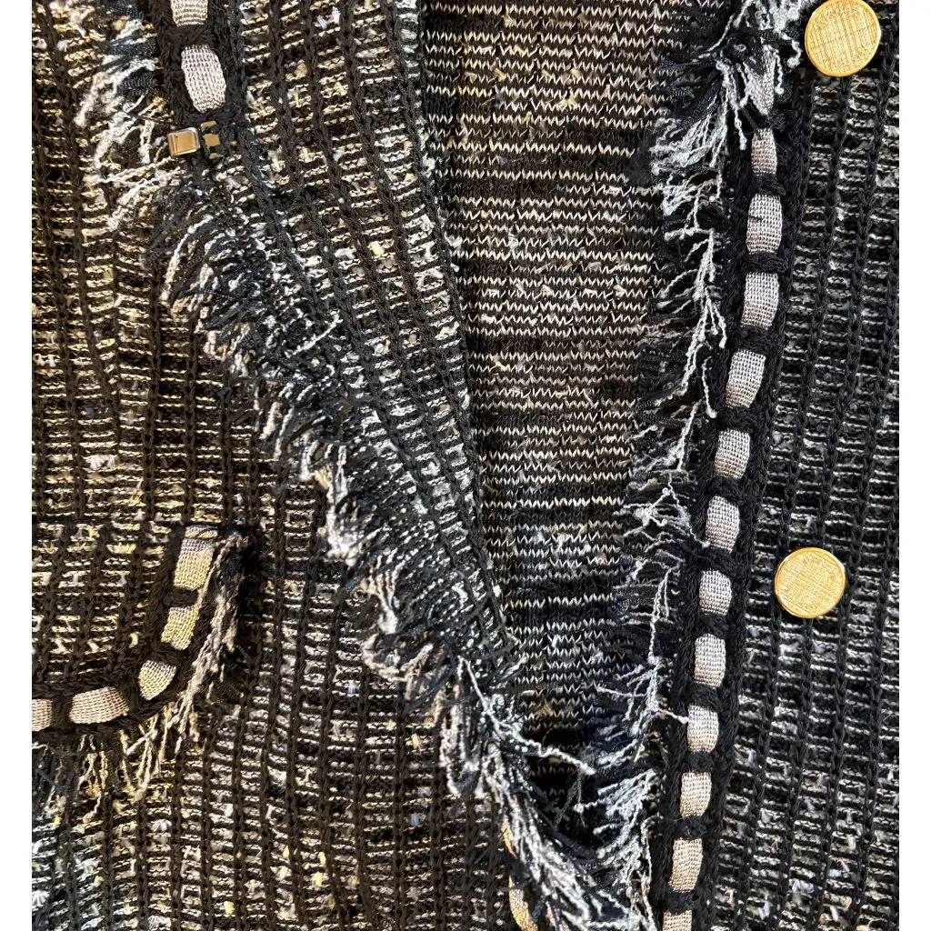 $646 Misook XL Tweed Fringe Skirt Jacket Suit Set Stretch Knit Black Gray Boucle - Image 10