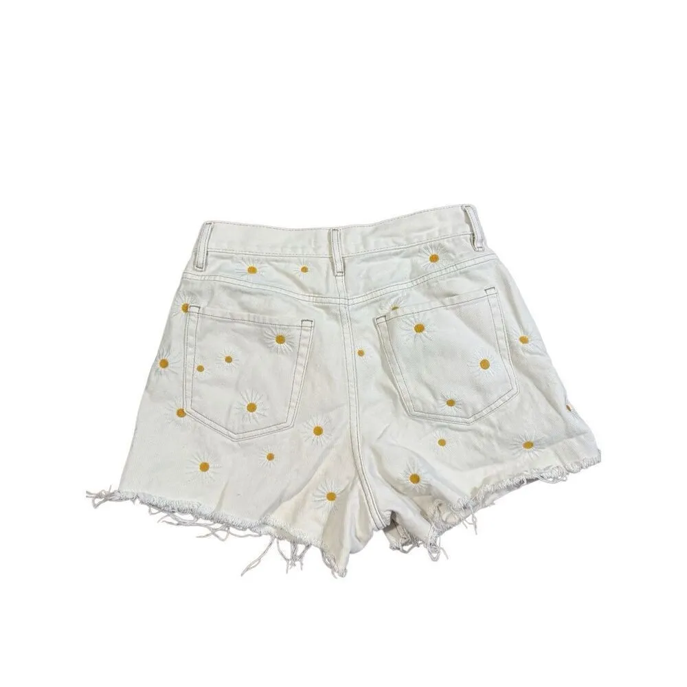 PacSun Daisy Embroidered Ultra High Waisted Vintage Denim Shorts Sz 26 - Image 4