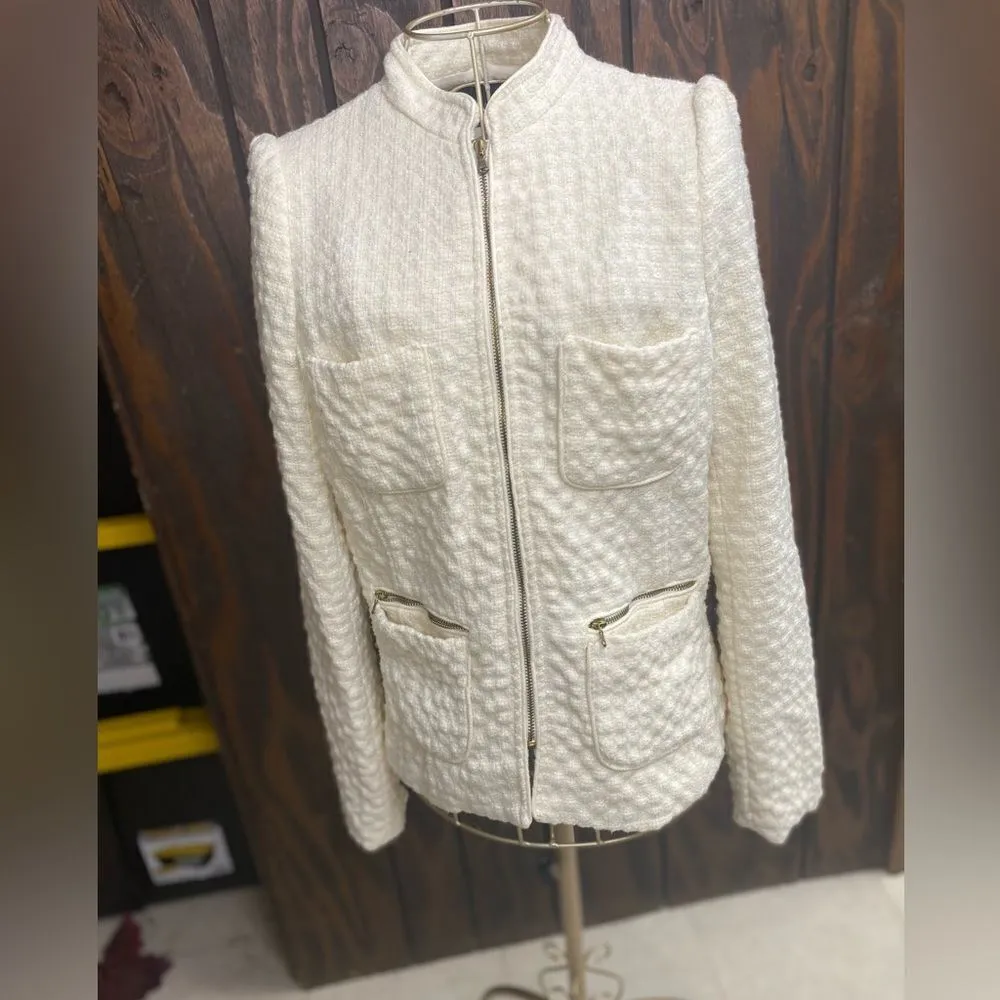 ZARA  wool blend winter white zip up blazer size medium - Image 6
