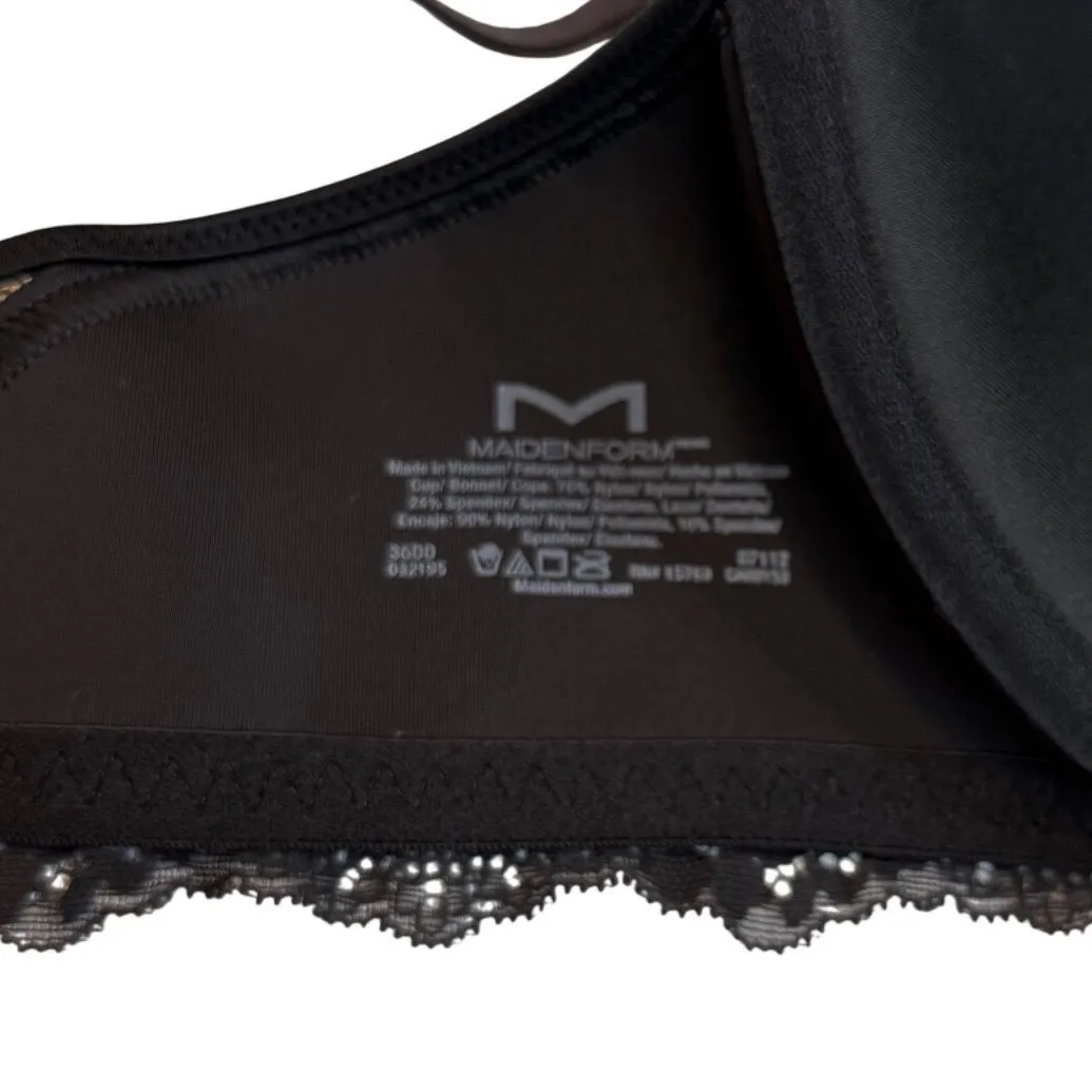 Maidenform Black Lace Trim Racerback Underwire Adjustable Straps Bra 36DD - Image 7