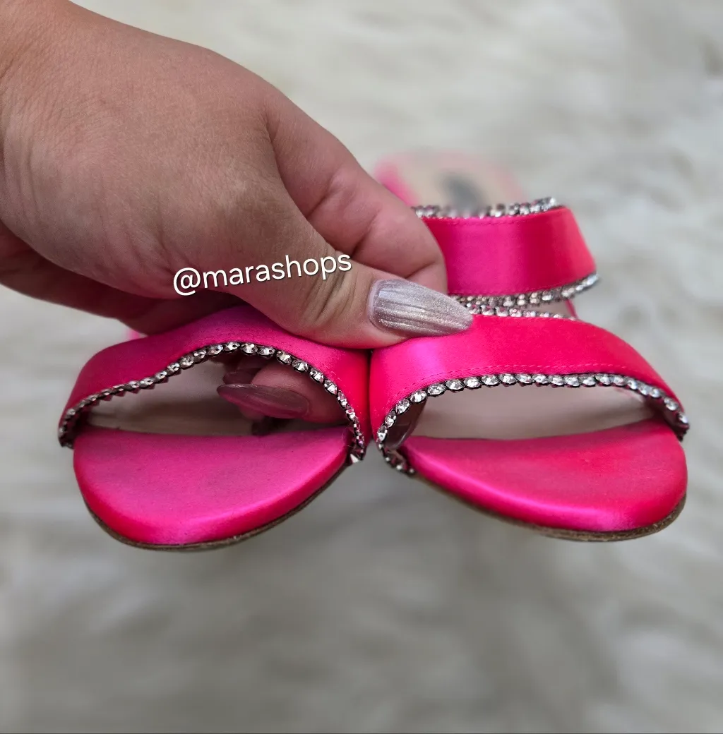 SJP by Sarah Jessica Parker Blossom Rhinestone Heel Sandals Pink Satin Size 8 - Image 4