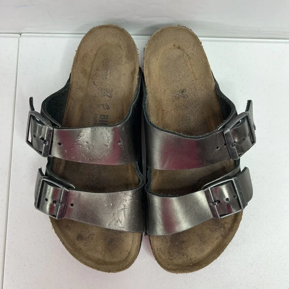 Birkenstock Women’s Size 37 US 6 6.5 Leather Sandals Anthracite Metallic Pewter - Image 6