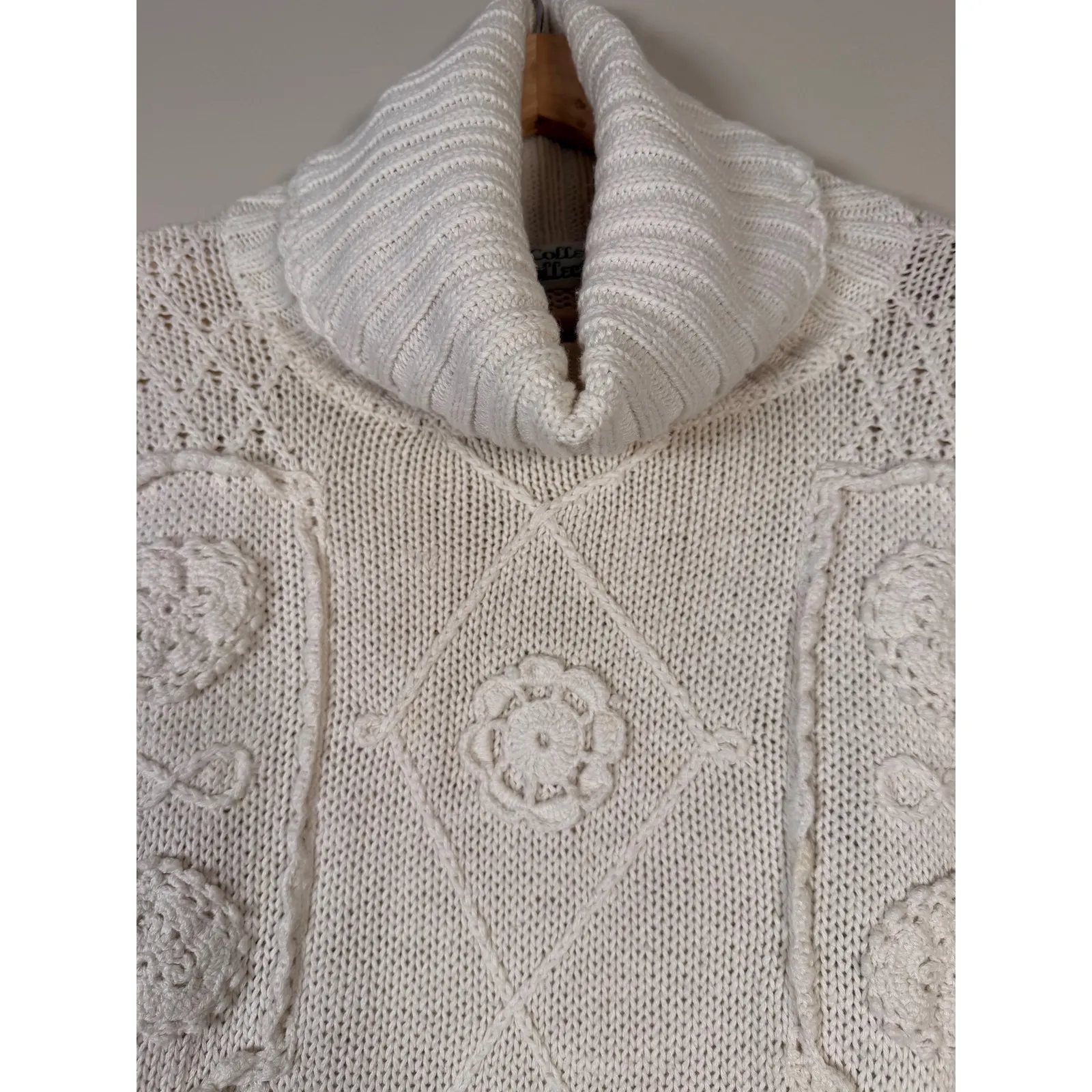 Vtg Colleens Collectables Ivory Chunky Knit Turtleneck Sweater Tunic Dress Size M - Image 3