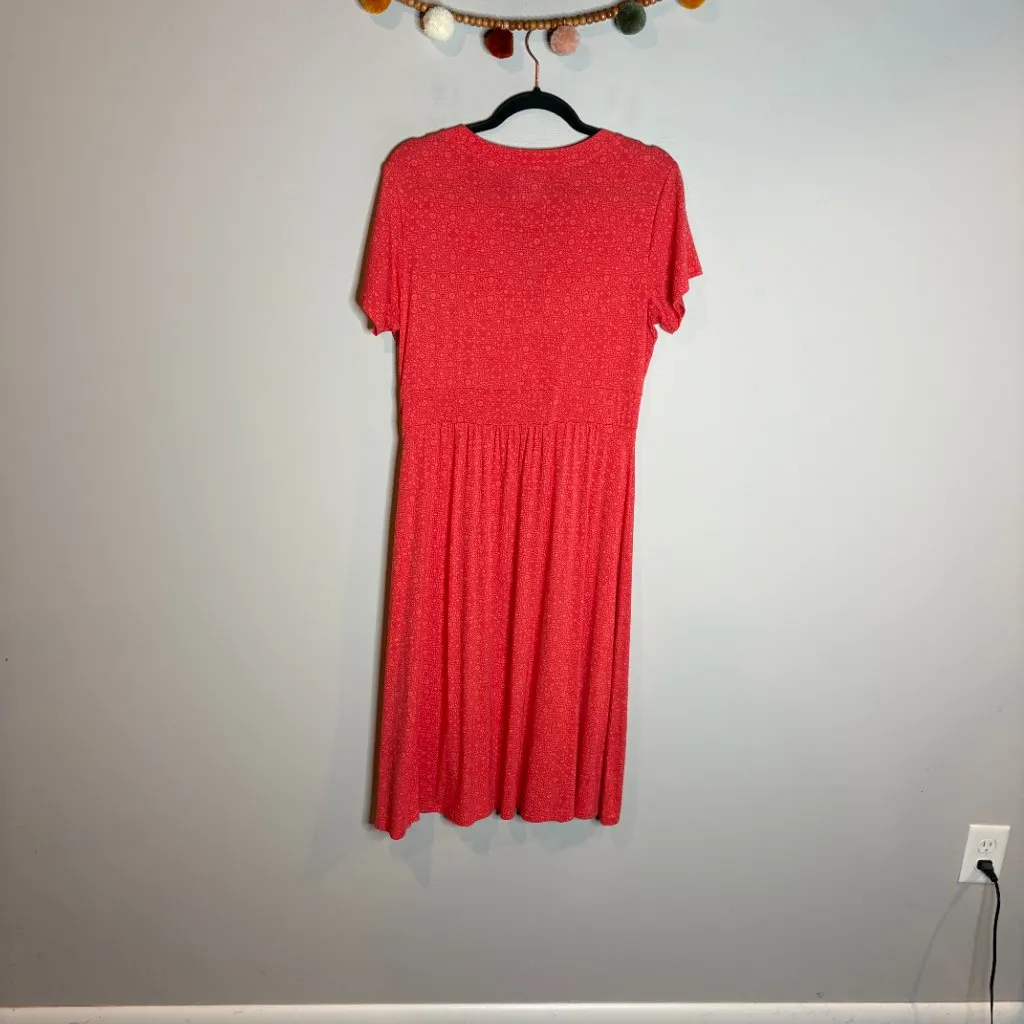 L.L. Bean coral salmon patterned Summer Knit dress Orange Size M - Image 5