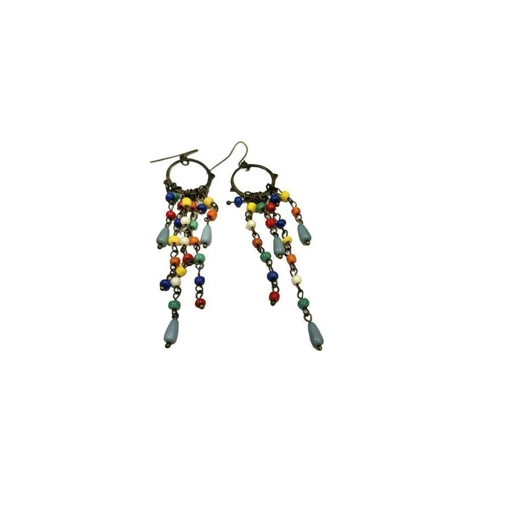 Colourful beaded earrings, urban gypsy earrings, artisan jewelry, chandelier ear Red - Image 4