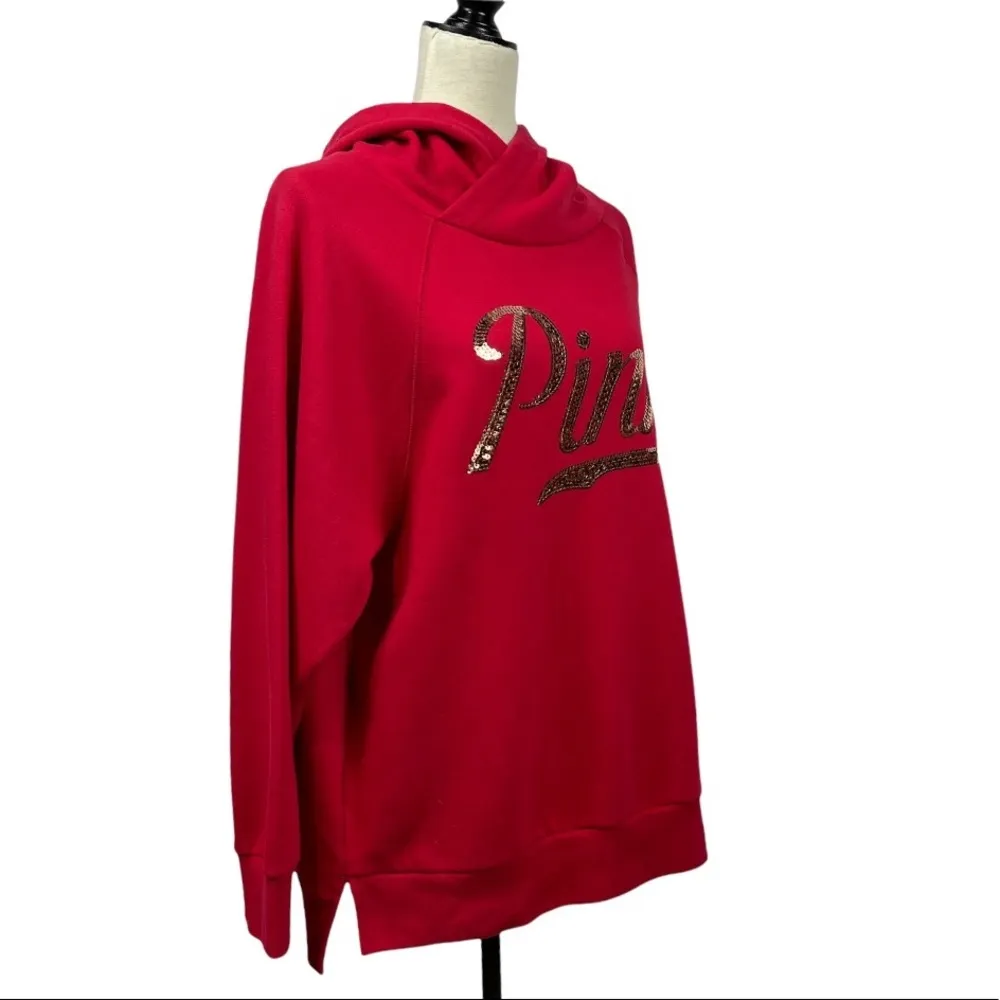Victoria's Secret PINK Red Sequin hoodie Size M - Image 3