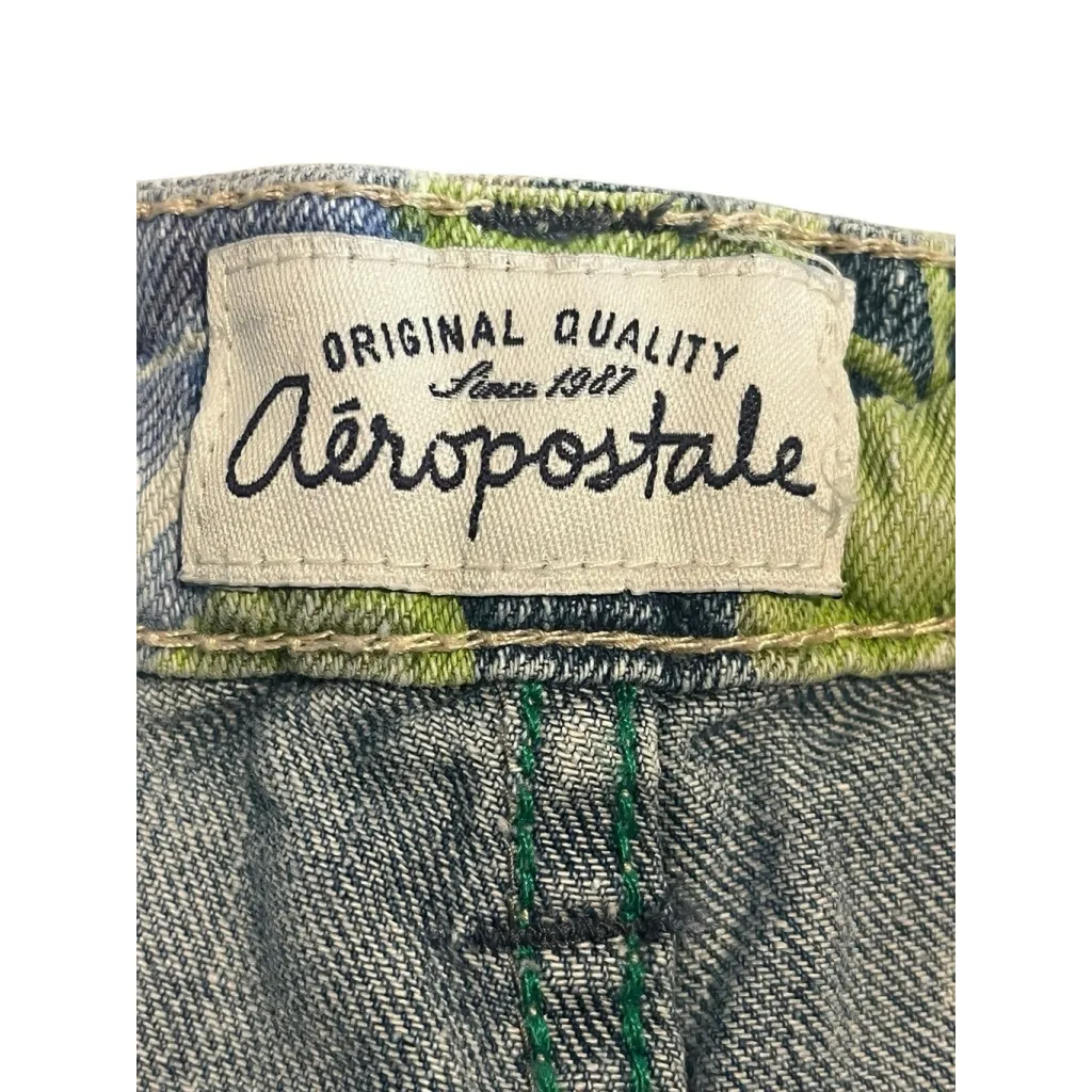 Aeropostale Floral Denim Shorts Womens Size 1/2 Blue Cut Off 2.5 in Inseam - Image 4
